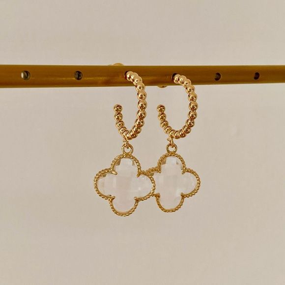 18K Gold Plated Mia Clover Drop Beaded Hoop Earrings - Picture 1 of 4